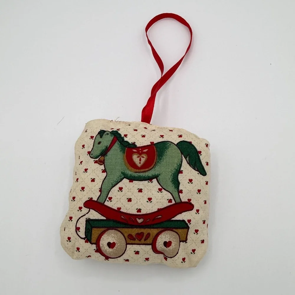 VTG‎ Handmade Fabric Ornament Rocking Horse Heart Cozy Country Christmas Decor